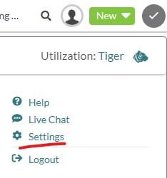 SharpSpring settings in the user menu