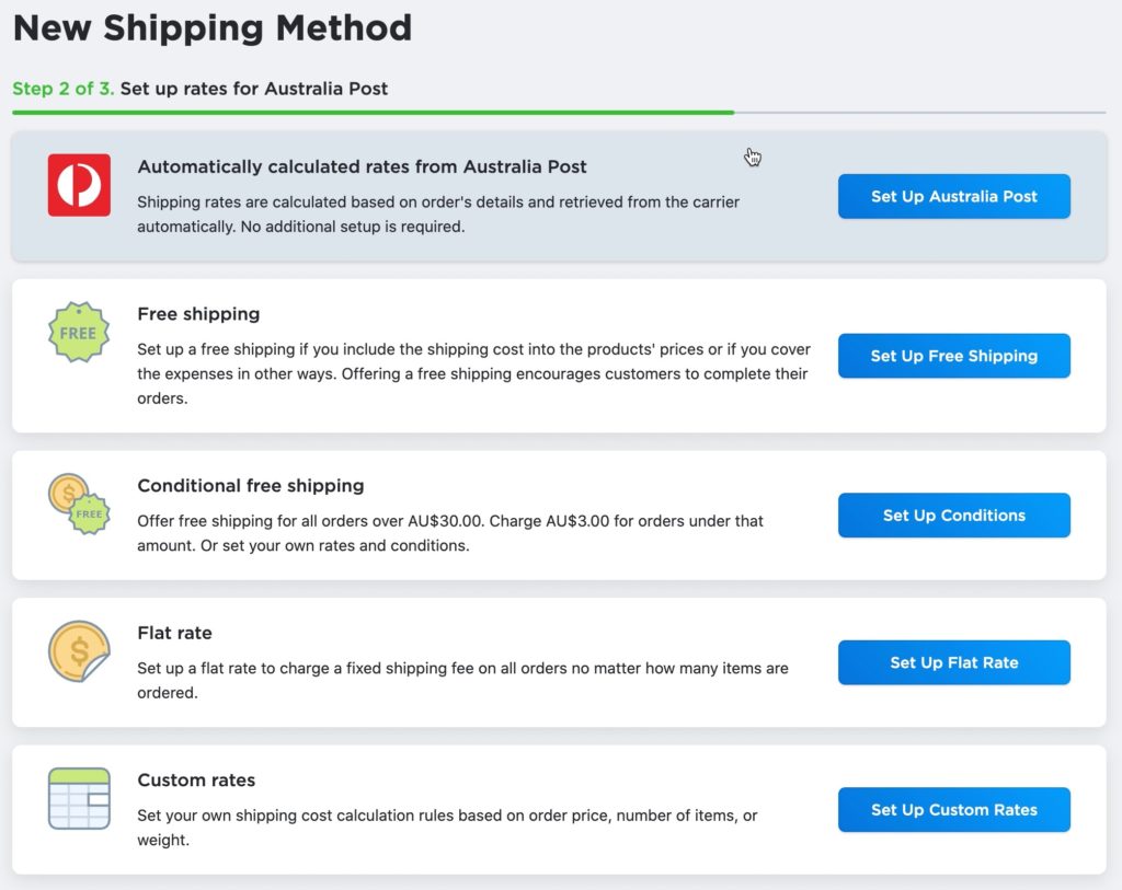 Add shipping and delivery - Australia Post Options