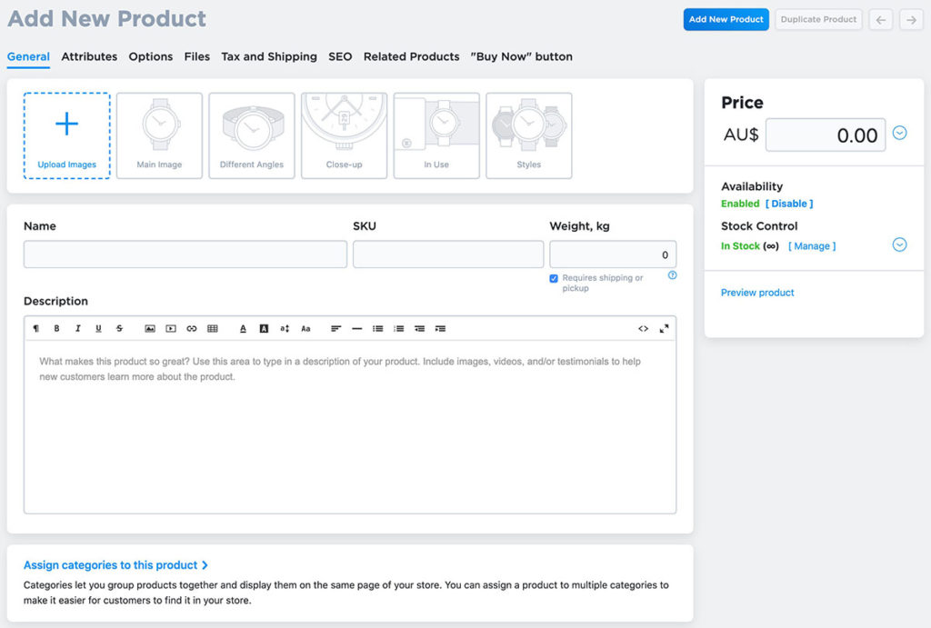 Managing Ecwid is easy - Add new product screen