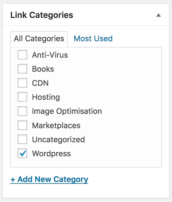 My affiliate link categories