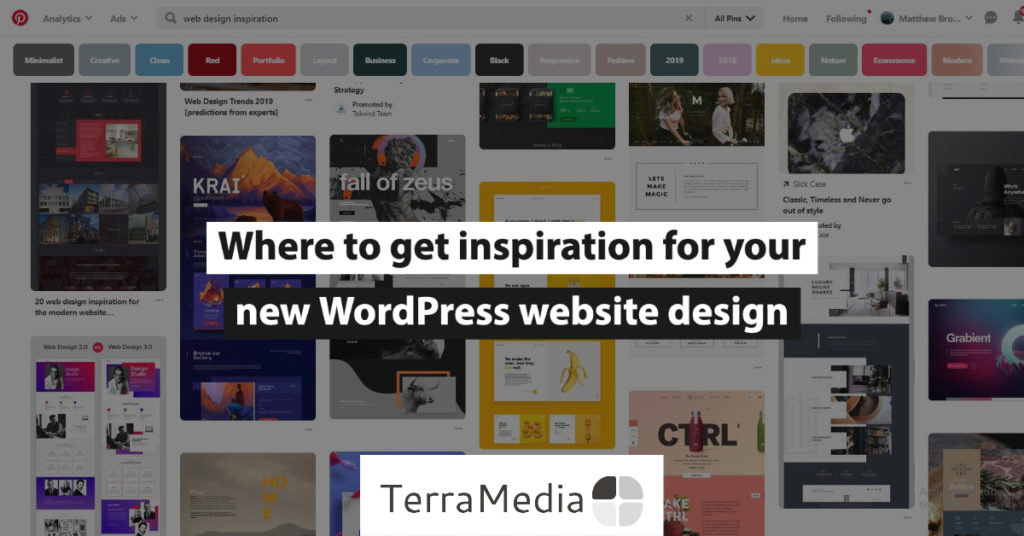 Where to get inspiration for your new WordPress website design - Pinterest is in the background