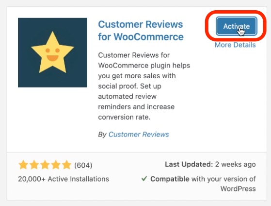 Activate Customer Reviews for WooCommerce plugin