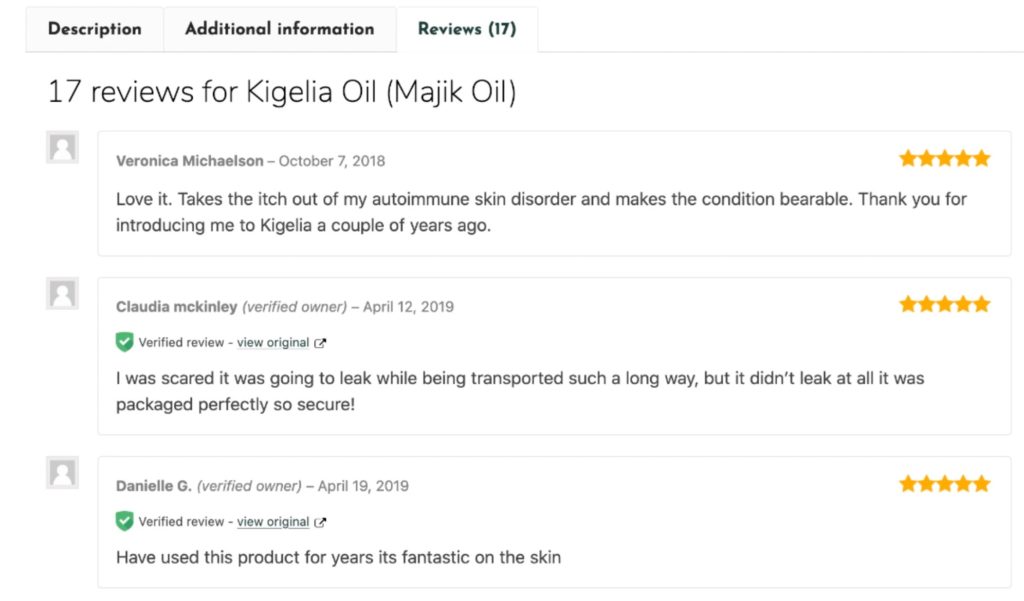 Kigelia Oil review default display